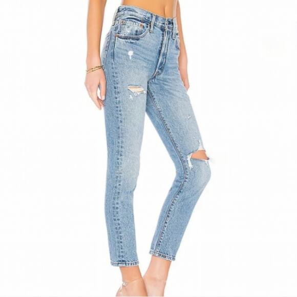 Levi's 501 Skinny Button Fly Distressed Light Wash Jeans - Picture 5 of 12